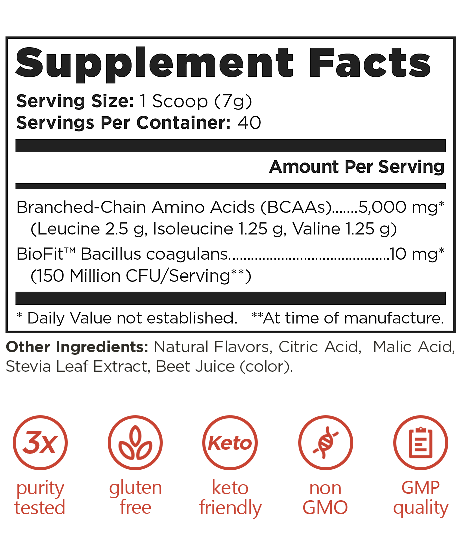 Classic BCAA supplement facts