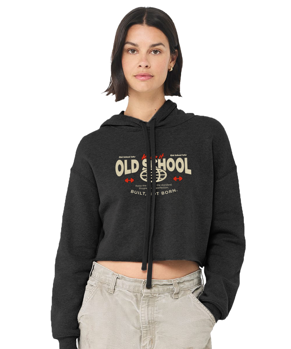 Woman wearing a heather grey hoodie