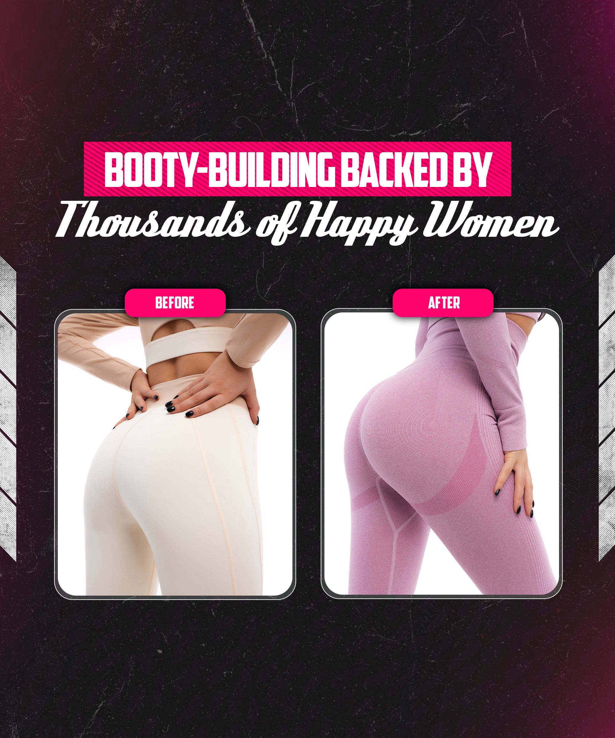 Before and after comparison of a person wearing pink leggings