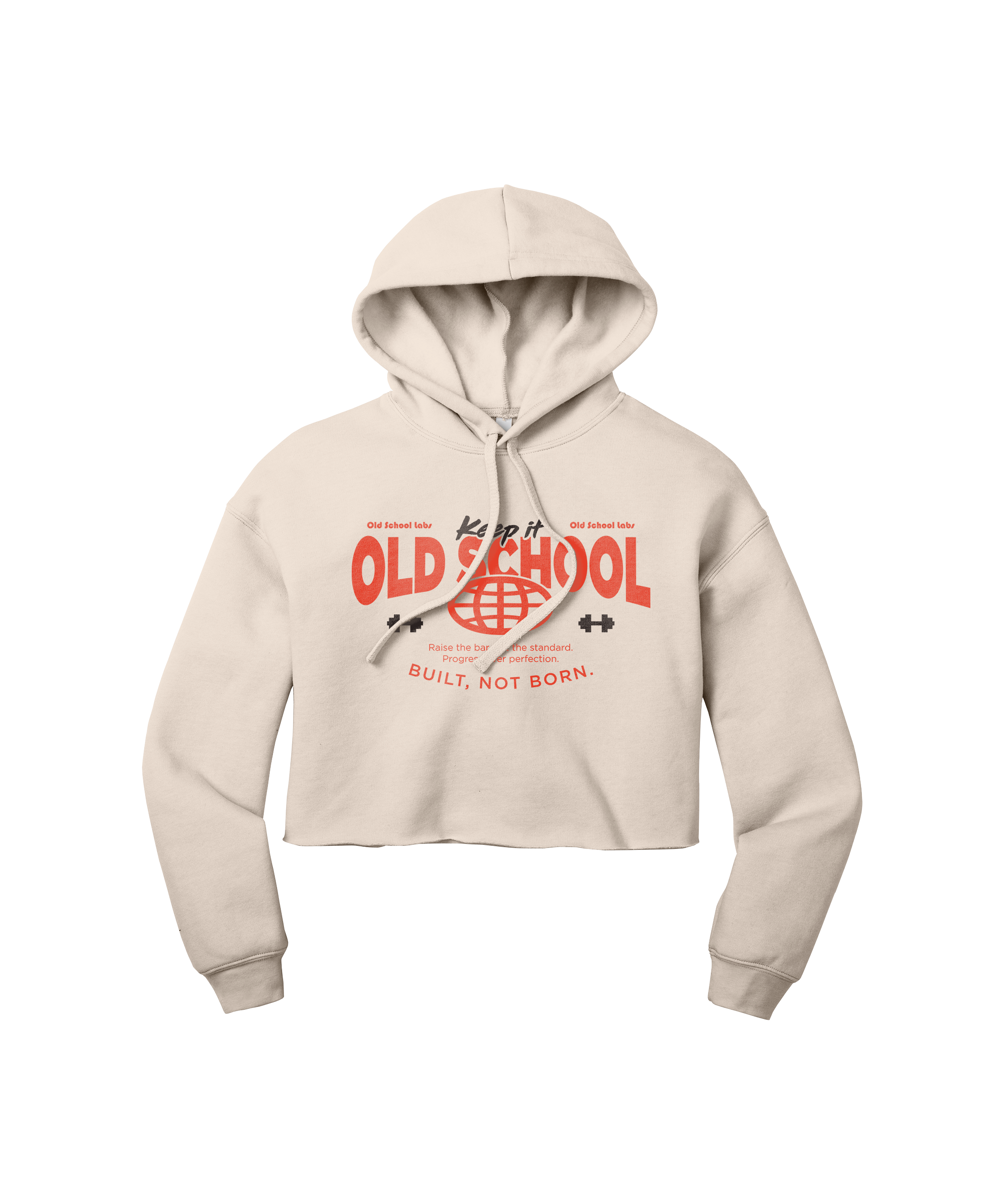 Beige Women's Crop Fleece Built Not Born Hoodie