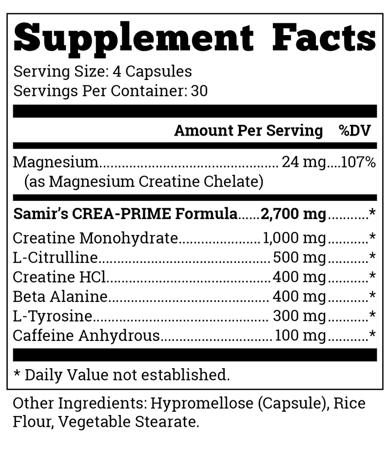 Samir Bannout CREA-PRIME supplement facts