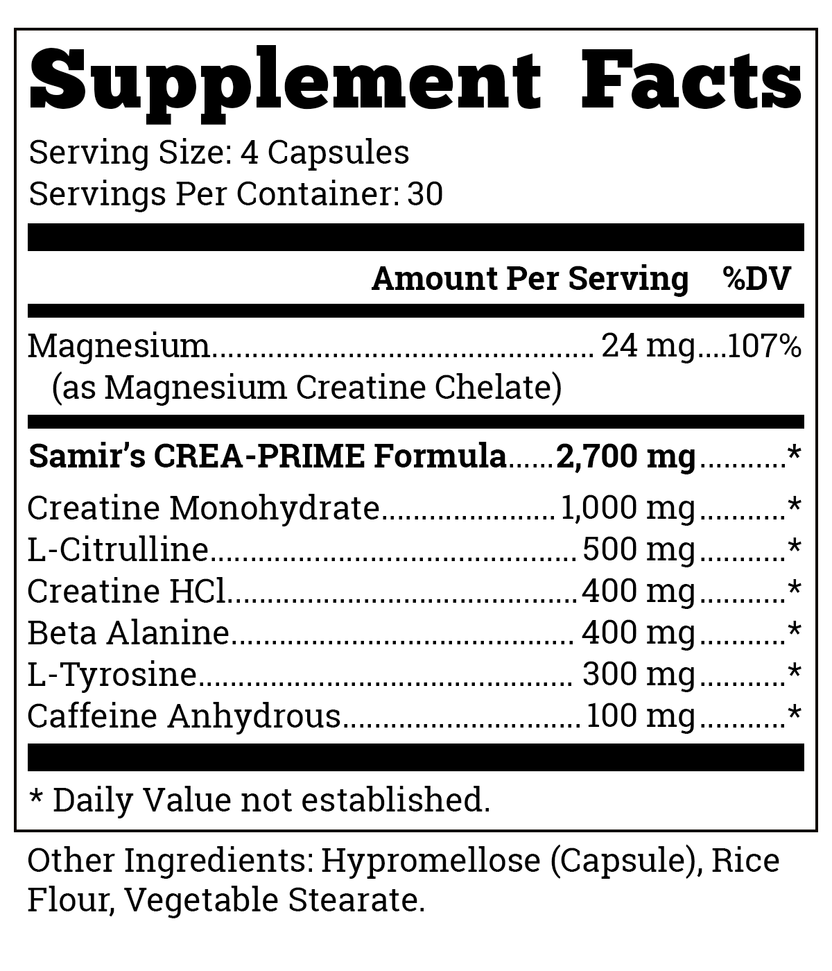 Samir Bannout CREA-PRIME supplement facts