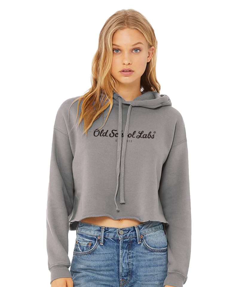 Woman wearing a grey hoodie