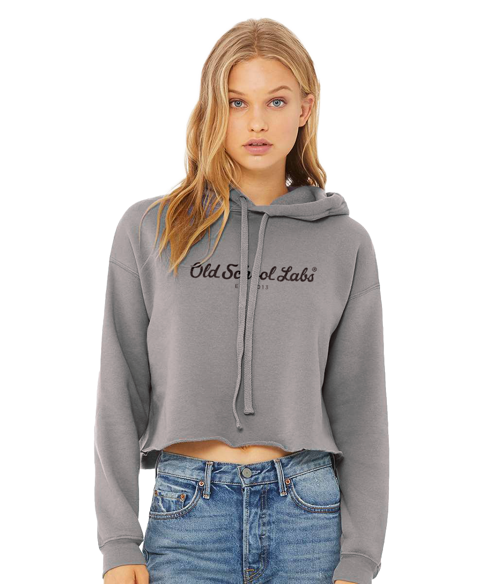 Woman wearing a grey hoodie