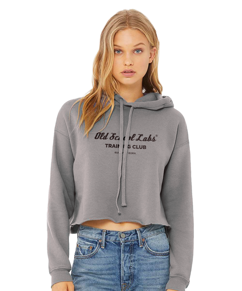 Woman wearing a grey hoodie