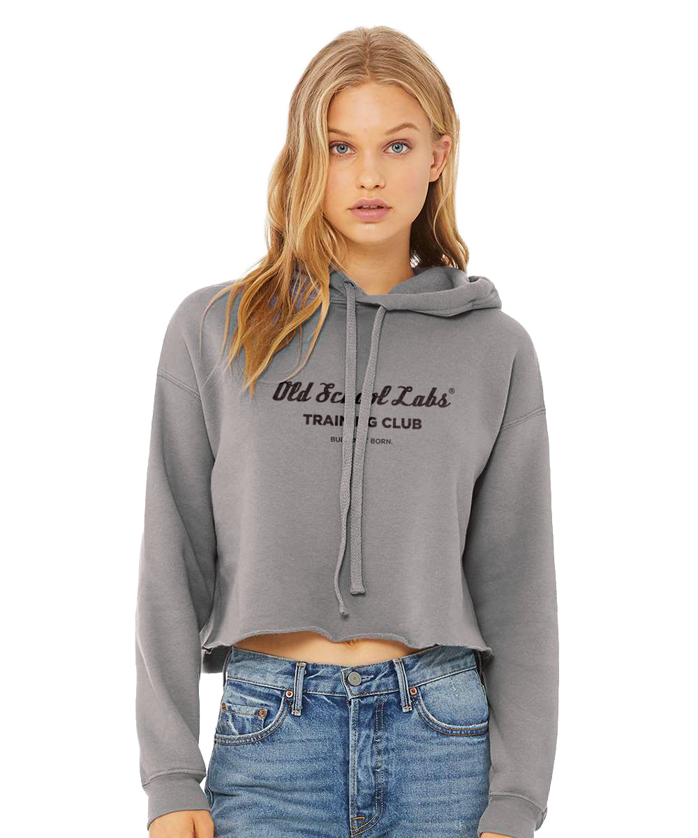 Woman wearing a grey hoodie