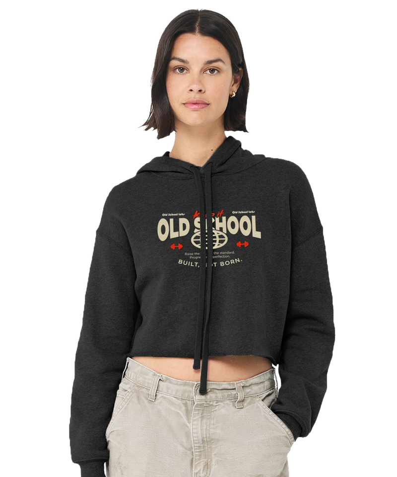 Woman wearing a heather grey hoodie