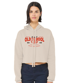 Woman wearing a beige hoodie