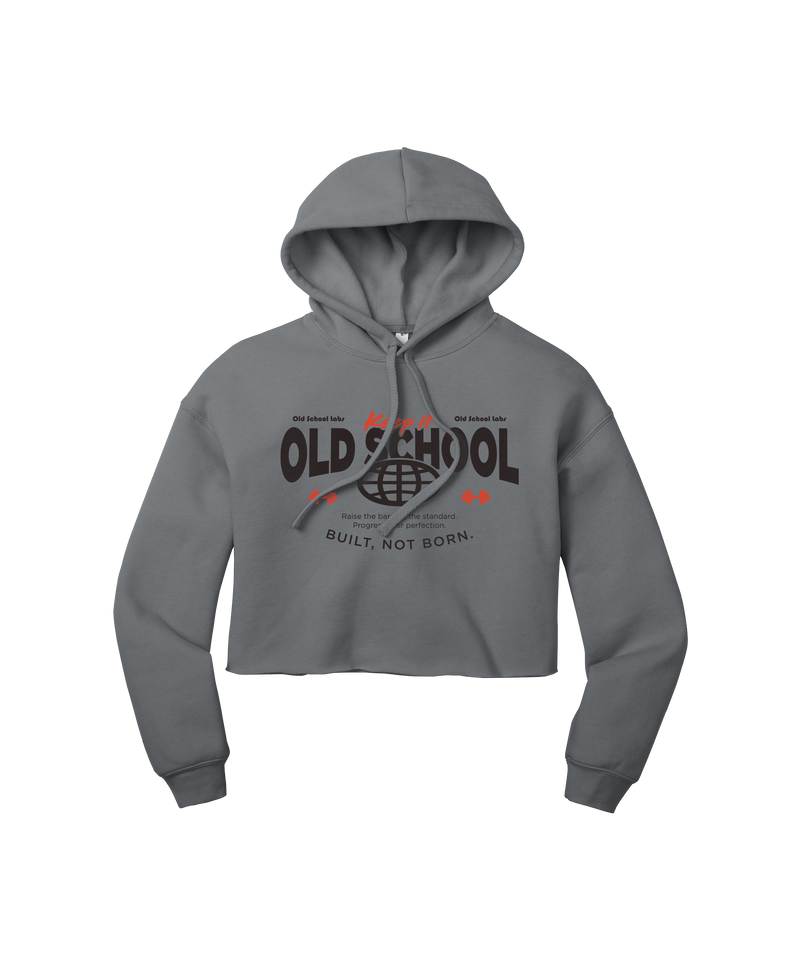 Grey Women's Crop Fleece Built Not Born Hoodie